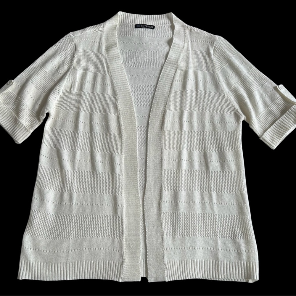 Women’s White Knit Cardigan Sweater with Open Front